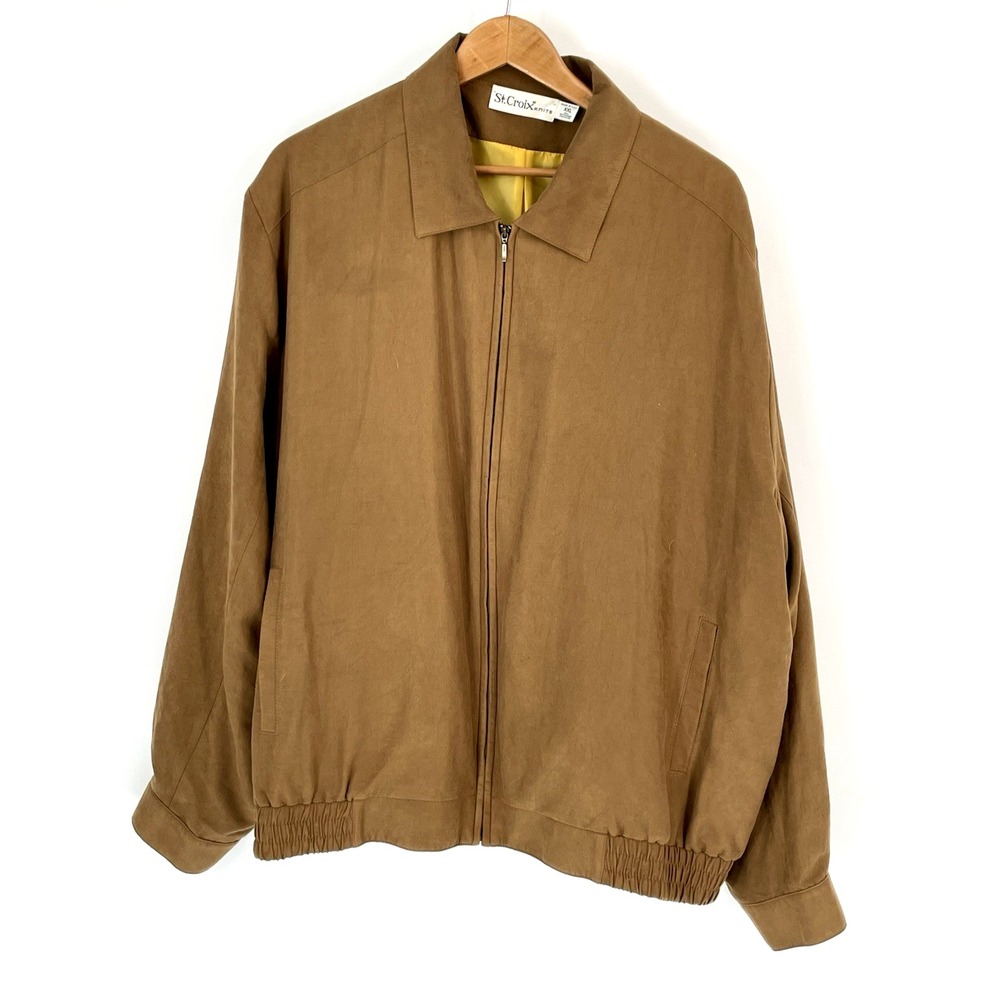 St. Croix Knits Bomber Jacket Mens 2XL Brown Microfiber USA Softshell Retro 80's